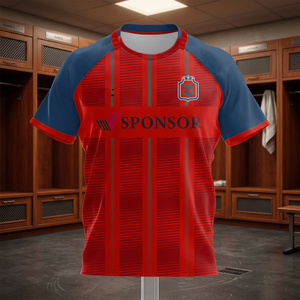 เสื้อฟุตบอลซับลิเมชั่นสั่งทำพิเศษสำหรับผู้ชาย สีเขียวน้ำเงินลายทาง แขนสั้น ผ้าโพลีเอสเตอร์ซับเหงื่อ พร้อมชื่อผู้เล่นด้านหน้าและชื่อทีม - Product Image 3
