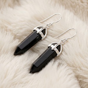 Pendientes colgantes de obsidiana puntiaguda de plata de ley 925 OEM/ODM, joyería de piedra natural personalizada al por mayor para mujer - Product Image 2