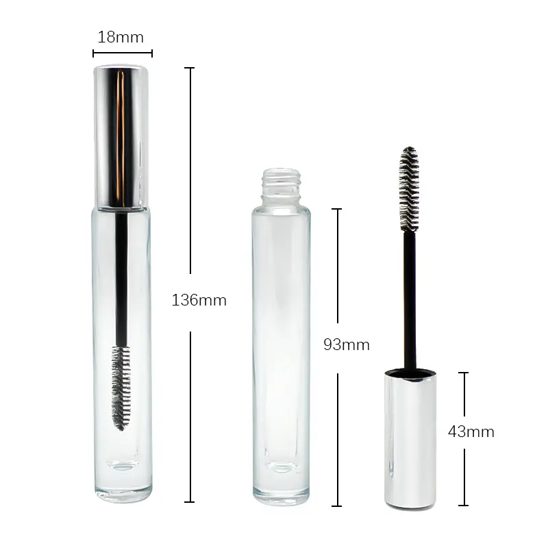 Anpassung 7ml Aluminium rundes transparentes Glas Eye Mascara Tube leere Kunststoff Lip gloss Tube