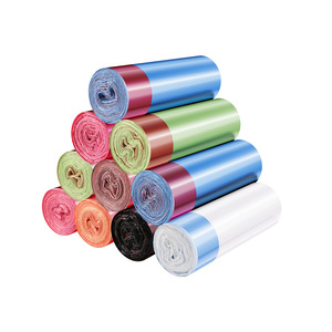 Sacs poubelles de cuisine à cordon en plastique LDPE, sacs à déchets en rouleau haute résistance avec fond scellé en étoile, sacs pour poubelles - Product Image 1