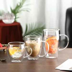 แก้วกาแฟสองชั้นพร้อมหูจับ แก้วชาเก็บความร้อน แก้วบอโรซิลิเกตคุณภาพสูง ภาชนะเครื่องดื่มสำหรับใช้ในบ้าน - Product Image 2