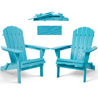 Chaise Adirondack pliante en bois bleu turquoise pour l'extérieur, chaise de salon en bois massif pour le jardin