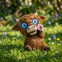 Figur Hewan Resin Lukis Tangan Grosir Sapi Highland Mata Biru Besar Hiasan Taman Hadiah Paskah untuk Dekorasi Pecinta Hewan Peliharaan