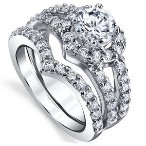 Juego de Anillos de Compromiso de Plata de Ley 925 con Circonita Cúbica en Forma de Corazón, Anillos de Moda al por Mayor para Mujer - Product Image 1