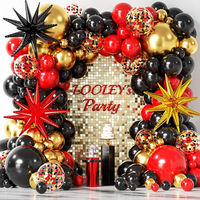 Kit de Guirnalda de Globos Rojos, Negros y Dorados, Arco de Globos de Látex con Confeti de 5, 10, 12 y 18 Pulgadas, Globos Estrella, para Fiestas de Cumpleaños