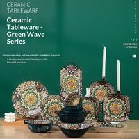Ventes en gros d'ensembles de vaisselle en céramique bohème, y compris des assiettes et des bols à motif mandala de Noël, adaptés aux fêtes de famille et aux mariages
