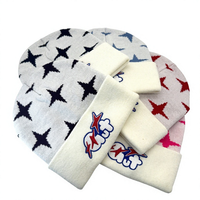 Bonnet Jacquard Premium à Revers Broderie Gonflée Chapeau Tricoté Hiver Doux et Chaud Bonnet Streetwear Tendance pour Hommes et Femmes