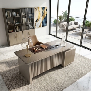Scrivania Direzionale di Lusso Moderna da 1,4m di Alta Gamma di Foshan con Armadietto Portaoggetti, <span class=keywords><strong>Tavolo</strong></span> da <span class=keywords><strong>Ufficio</strong></span> Silenzioso con Venature del Legno a Chevron <span class=keywords><strong>per</strong></span> CEO e Dirigenti - Product Image 1