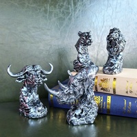 Buste d'animal moderne en métal, figurine réaliste Tête de Lion ou de Taureau, artisanat en résine, décoration artistique pour étagère de maison ou bibliothèque