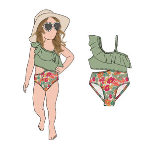 Nuovo arrivo stile bohémien Designer per bambini <span class=keywords><strong>costume</strong></span> <span class=keywords><strong>da</strong></span> <span class=keywords><strong>bagno</strong></span> <span class=keywords><strong>con</strong></span> Top tinta unita e pantaloncini stampati <span class=keywords><strong>da</strong></span> bambina Must-Have per le vacanze - Product Image 6