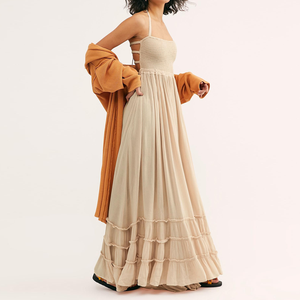 Abito da donna personalizzabile stile bohémien con volant all'americana Maxi abito lavabile con corpetto a forma di schienale lungo stile da spiaggia - Product Image 5