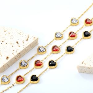 Wholesale Jewelry <b>love</b> Heart Bracelet Beaded Colorful Natural Stone Stainless Steel ZIRCON Crystal Chain Link Charm Bracelet - Product Image 6