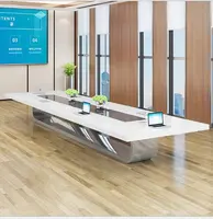 Стол для конференц-зала, дизайнерский офисный современный длинный стол для конференций с Белым Кварцевым камнем и мраморным верхом, стол для офиса