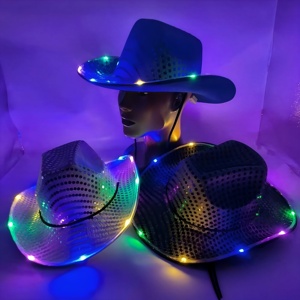 <strong>Lights</strong> Cowboy Cowgirl LED Caps Sparkly Glitter LED Cowboy <strong>Light</strong> <strong>Hats</strong> for Party Disco Cowgirl <strong>Hat</strong> - Product Image 2