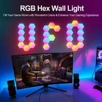 Lampe murale hexagonale intelligente RGB en ABS, lumière d'ambiance à changement de couleur, veilleuse DIY, rythme musical, application, salle de jeux, chambre à coucher