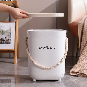 Sanlei Cylindrical Trash Can Creamy White Indoor Waste <b>Bin</b> With Rope Handle 1kg - Product Image 1