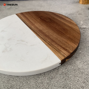 Round <b>Large</b> Natural Acacia <b>Marble</b> Spliced Non-Toxic Eco-Friendly Reusable Cutting Board & Cheese Board Home Kitchenware - Product Image 6