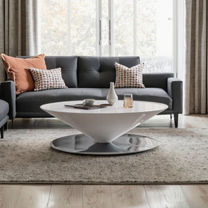 Mesa de Centro de Diseño Moderno con Forma de Platillo Volador, Estructura de Acero Inoxidable Resistente, Panel Superior de Madera, Mueble Ligero para el Hogar - Product Image 2