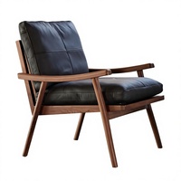 Fauteuil chaise longue en cuir véritable et bois massif, style nordique moderne rétro, design épuré pour salon, bureau et maison