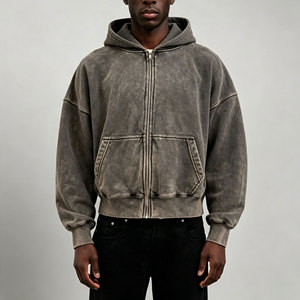 <span class=keywords><strong>Felpa</strong></span> <span class=keywords><strong>con</strong></span> <span class=keywords><strong>Zip</strong></span> Personalizzata Effetto Acid Wash, <span class=keywords><strong>Felpa</strong></span> Oversize in Cotone Pesante da Uomo Stile Streetwear <span class=keywords><strong>con</strong></span> Logo OEM - Product Image 1