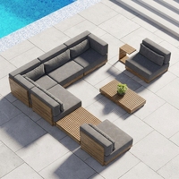 Ensemble de canapés d'extérieur en teck nordique, canapé d'angle, fauteuil, table basse, coussins épais - résistant aux intempéries pour hôtel, villa, jardins