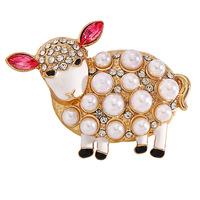 Broche Rétro Animal Mouton en Alliage avec Strass Colorés et Perles, Épingle Chèvre, Accessoire de Costume Léger et Luxueux