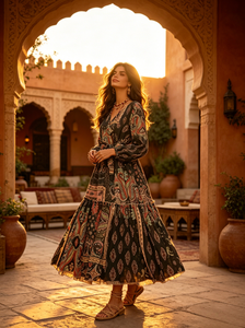 Casual <strong>Boho</strong> Paisley Print Maxi <strong>Dress</strong> V Neck Long Puff Sleeve Tiered Ruffle Long Women <strong>Dress</strong> - Product Image 5