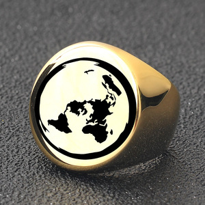 Anillo Redondo con Mapa del Mundo Grabado con Láser, 22 mm, Dorado, Joyería de Moda para Hombre, Regalo - Product Image 4