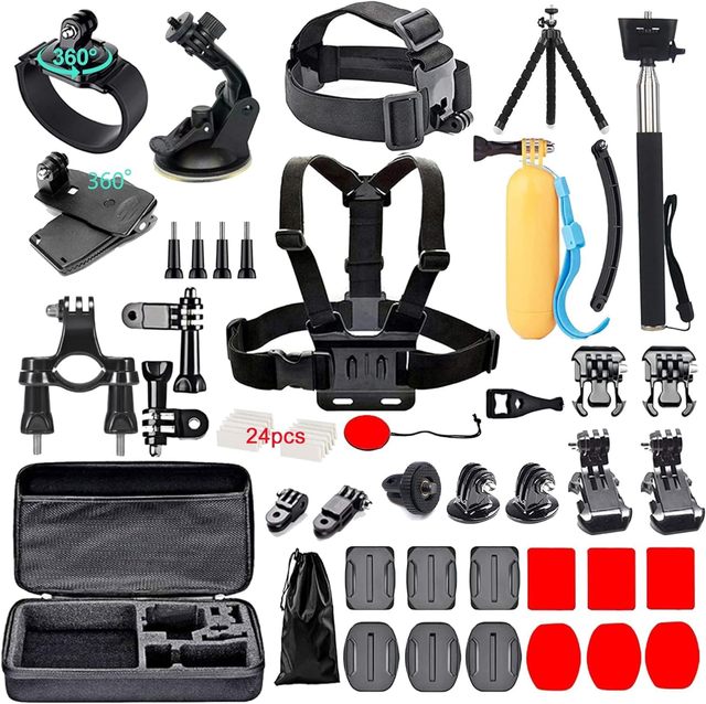 Black Pro 60 in 1 Camera Accessories Kit Sport Camera Accessories Compatible with 13 12 11 10 9 8 7