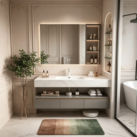 Vente directe usine : Meuble-lavabo flottant pour salle de bain, coiffeuse en bois massif, plan de travail en pierre frittée, vasque en céramique intégrée