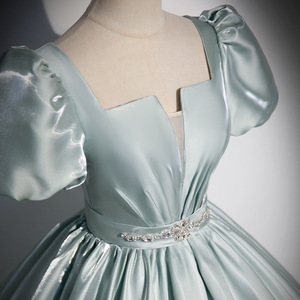 Evening Gown Square Collar Puff Skirt Ball Gown Blue Gray Light Green Natural Waistline Art Exam Party Dress - Product Image 1