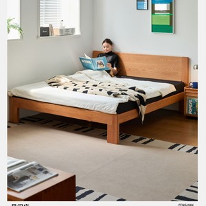 Kazama <b>Bed</b> Solid Wood Cherry Platform <b>Bed</b> 1.5M 1.8M Nordic Style <b>Space</b> <b>Saving</b> Master Bedroom <b>Bed</b> - Product Image 1