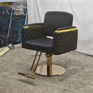 Fauteuil de coiffure moderne en gros avec base dorée, chaise de barbier professionnelle en cuir personnalisable pour salon de coiffure - Product Image 5