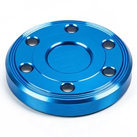 Componente de Aluminio Mecanizado por CNC, Placa Circular Anodizada en Azul con Cinco Orificios