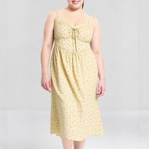 अधिक आकार की लंबी उच्च गुणवत्ता वाली आकस्मिक सेक्सी पोशाक महिलाओं प्लस आकार वसंत पुष्प प्रिंट सीधे प्राकृतिक कमर वाली पोशाक निर्माता - Product Image 5