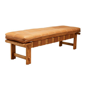 Vintage American <strong>Tan</strong> <strong>Leather</strong> Upholstered Benches Seats Bedroom Bed End Ottoman Bench Restaurant Dining Room Bench Seat for Cafe - Product Image 2
