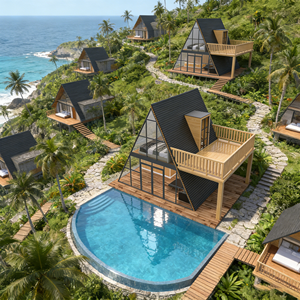 Maisons préfabriquées modulaires à bas prix, en kit, en forme de triangle, villas Airbnb pour la <span class=keywords><strong>location</strong></span>, solutions de projets et usage commercial - Product Image 1