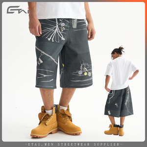Summer Vintage Baggy 3/4 Denim Shorts Unisex Trompe L'oeil <span class=keywords><strong>Bermuda</strong></span> <span class=keywords><strong>Jeans</strong></span> Hommes Noir Jorts Baggy - Product Image 5