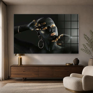 Oro nero africano donna arte della parete decorazione per la casa stampa personalizzata in <span class=keywords><strong>vetro</strong></span> <span class=keywords><strong>temperato</strong></span> dipinti d'arte - Product Image 2