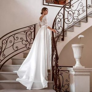 Booma Wedding Dress A-Line <b>Lace</b> Mid Sleeve High Neck Train Pure <b>White</b> Ivory - Product Image 3