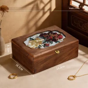Шкатулка для украшений из массива черного ореха с вышивкой в китайском ретро-стиле, премиум-класса, с отсеками для хранения аксессуаров - Product Image 6