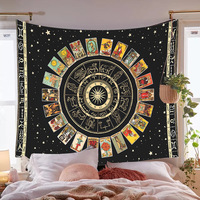 Tapisserie murale en polyester avec motif de tarot noir étoilé et zodiaque, décoration murale, impression HD, résistante à la décoloration, vente en gros