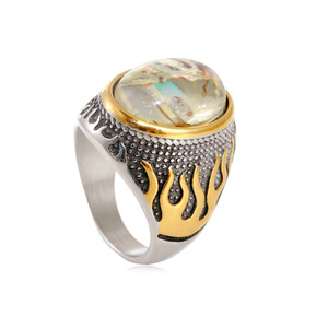 BAQUESUN rétro style punk rue <span class=keywords><strong>photo</strong></span> hip-hop flamme couleurs mélangées pierres précieuses titane acier anneau pour hommes - Product Image 1