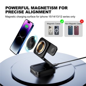 Cargador Inalámbrico Magnético 3 en 1 A390 de 15W <span class=keywords><strong>con</strong></span> Soporte Plegable, Compatible <span class=keywords><strong>con</strong></span> <span class=keywords><strong>iPhone</strong></span> / Apple Watch / <span class=keywords><strong>Airpods</strong></span> - Negro - Product Image 3