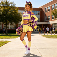 Seragam Kompetisi Cheerleading Rok Lipit Lengan Panjang Model Unik Trendy AB Berhias Rhinestone Bahan Spandex Elastis Tinggi