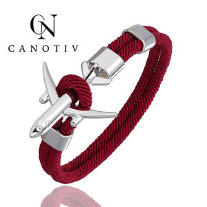Pulsera de Plata Antigua de Moda para Parejas CANOTIV, Brazalete con Dije de Avión y Ancla para Hombre y Mujer - Product Image 5