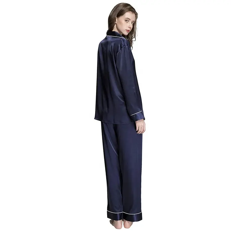 Hohe Qualität Satin Seide Nachtwäsche Pyjamas Frauen Set-Taste Lange Hülse Zarte Seide 2 Stück Sets Pyjamas