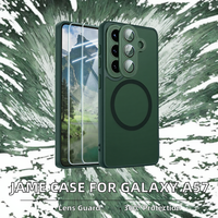 Casing A57 5G 2X Kaca Tempered Perlindungan 360° Dudukan Mobil Magnetik Tipis Matte-Transparan Hijau Tua