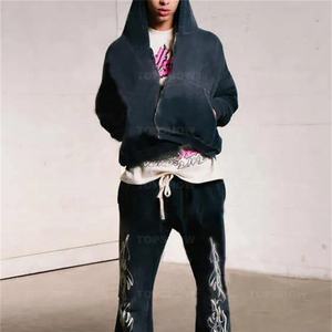 Sweat-shirts à capuche imprimés personnalisés en coton French Terry, effet vintage délavé, effet délavé à l'acide, coupe oversize, zippés, pour hommes - Product Image 4