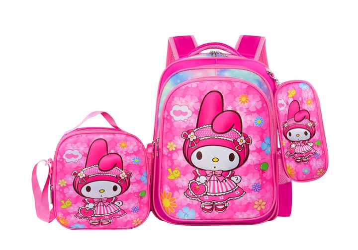 New Products Cartoon My Melody Kids School Backpack 3d Three Piece Children's Backpack,Lunch Bag,Pencil Case